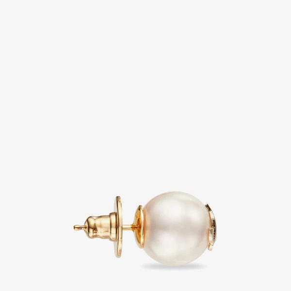 Gold and White Jimmy Choo JC Pearl Studs, view 4 | Earrings