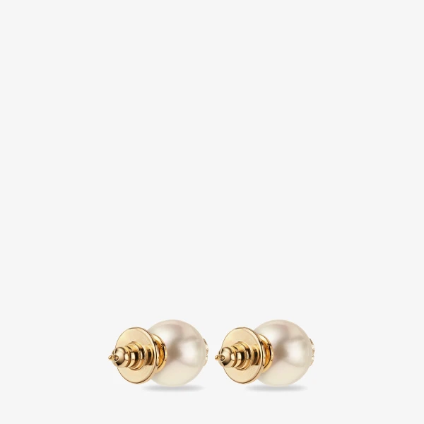 Gold and White Jimmy Choo JC Pearl Studs, view 5 | Earrings