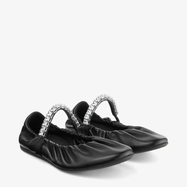 Black and Crystal Jimmy Choo Jade Ballerina Flats, view 2 | Flats