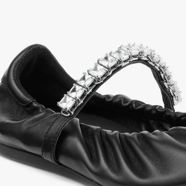 Black and Crystal Jimmy Choo Jade Ballerina Flats, view 3 | Flats