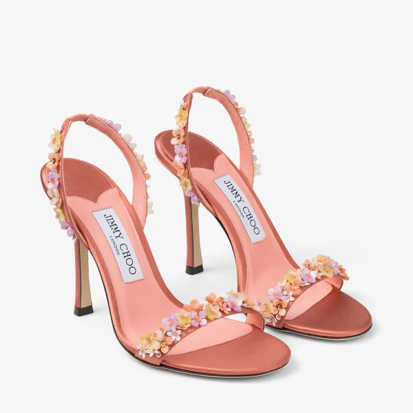 Grapefruit and Multi Jimmy Choo Jenn 100 Sandals, view 3 | Sandals