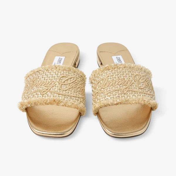 Gold and Dark Cappuccino Jimmy Choo Joa Flat, view 4 | Sandals