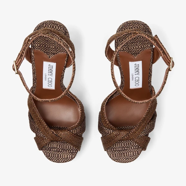 Chocolate and Tan Jimmy Choo Kove 120 Platform Sandals, view 5 | Sandals