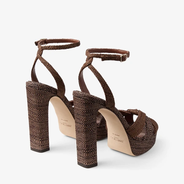 Chocolate and Tan Jimmy Choo Kove 120 Platform Sandals, view 6 | Sandals