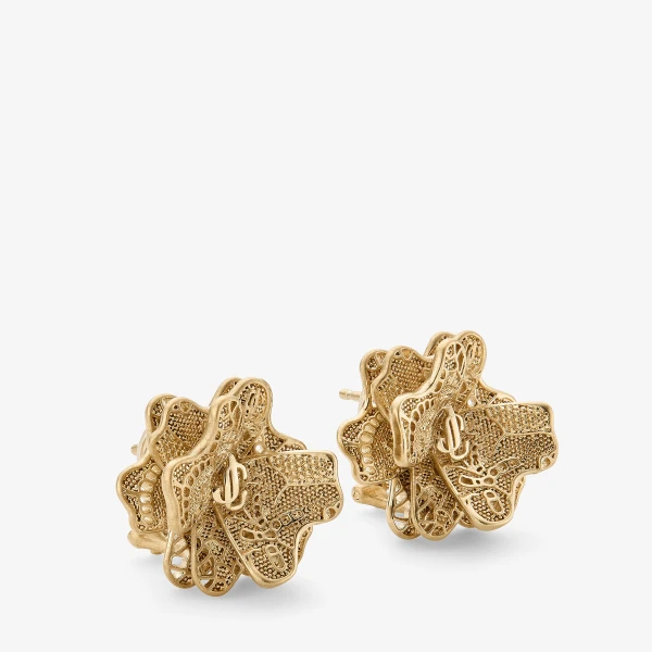 Gold Jimmy Choo Lace Corsage Studs, view 2 | Earrings
