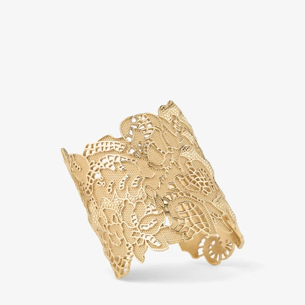 Gold Jimmy Choo Lace Cut-out Cuff Bracelet, view 2 | Bracelets