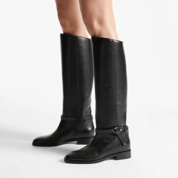 Black Jimmy Choo Lawton Knee Boot Flat, view 2 | Boots