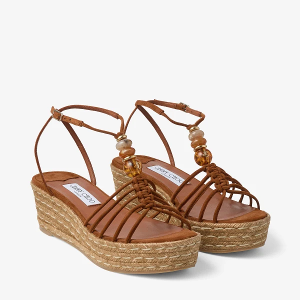 Tan Mix Jimmy Choo Lemi Wedge 50, view 3 | Sandals