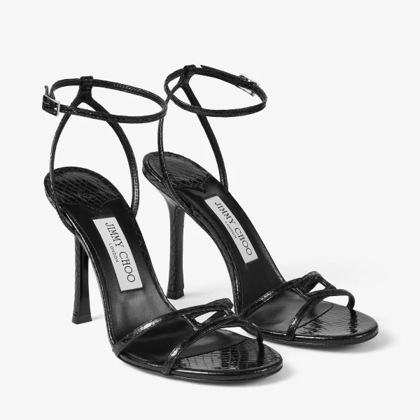 Black Jimmy Choo Leo 100 Sandals, view 3 | Sandals