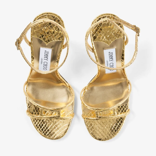 Gold Jimmy Choo Leo 100 Sandals, view 5 | Sandals