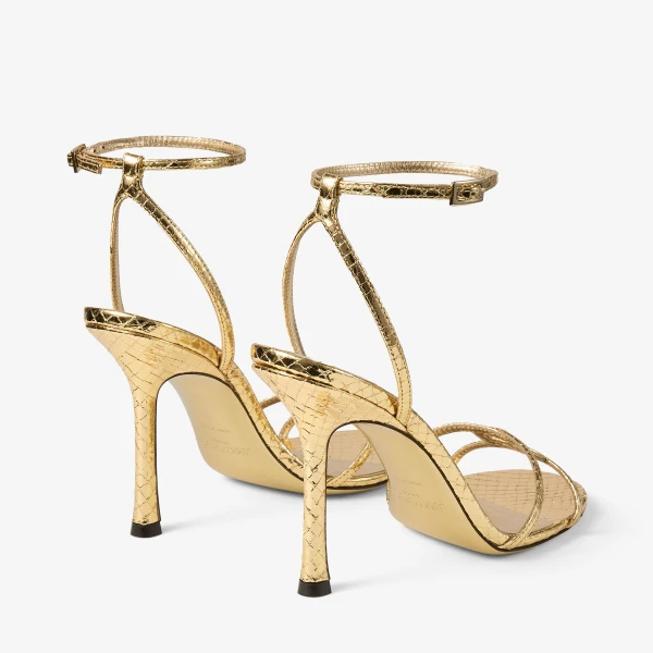 Gold Jimmy Choo Leo 100 Sandals, view 6 | Sandals