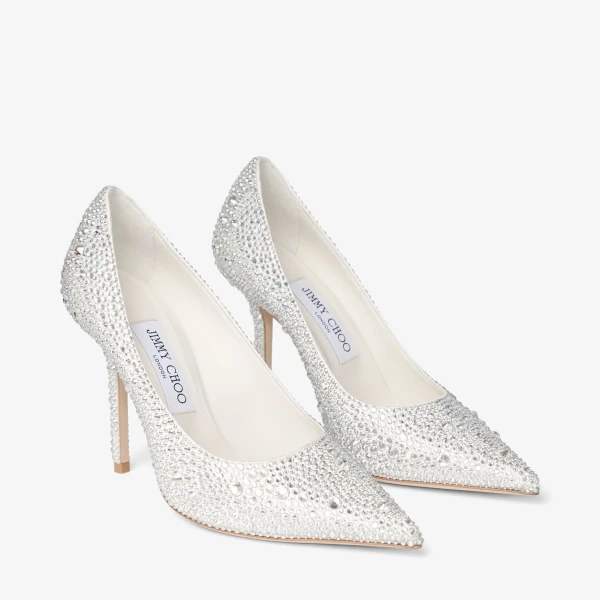 Ivory and Crystal Jimmy Choo Love 100 Pumps, view 3 | Heels