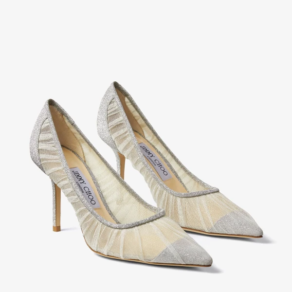 Ivory and Silver Jimmy Choo Love 85 Pumps, view 2 | Heels