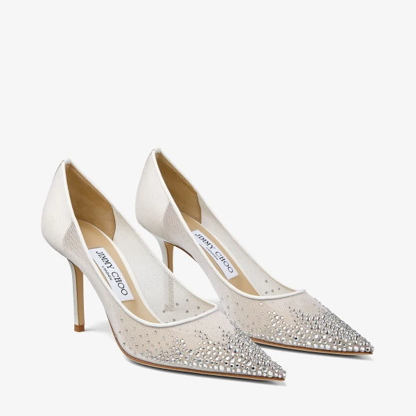 White and Crystal Jimmy Choo Love 85 Pumps, view 2 | Heels
