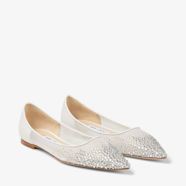White and Crystal Jimmy Choo Love Flat, view 2 | Flats