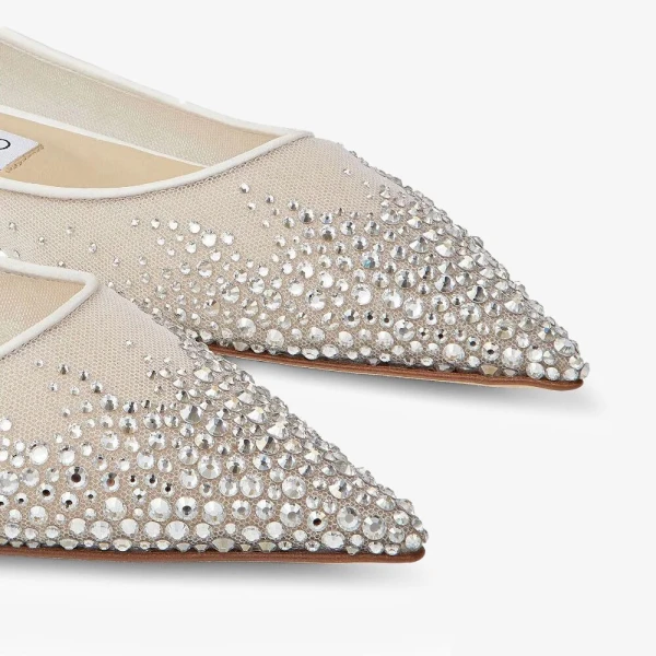 White and Crystal Jimmy Choo Love Flat, view 3 | Flats