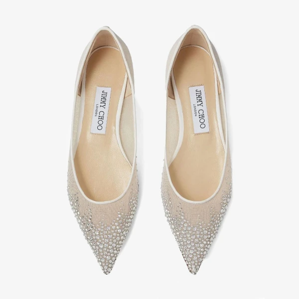 White and Crystal Jimmy Choo Love Flat, view 4 | Flats