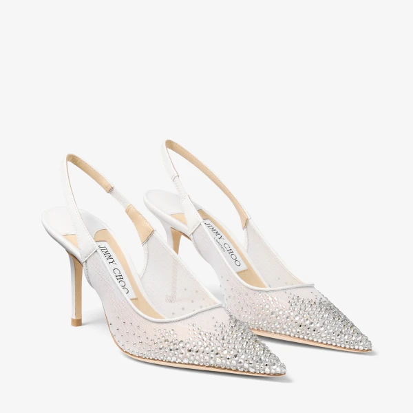 White and Crystal Jimmy Choo Love Slingback 85, view 3 | Heels