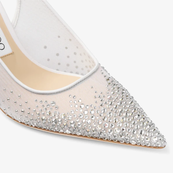 White and Crystal Jimmy Choo Love Slingback 85, view 4 | Heels