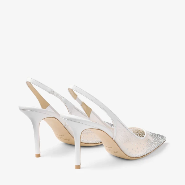 White and Crystal Jimmy Choo Love Slingback 85, view 6 | Heels