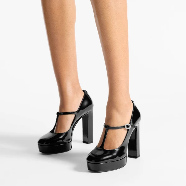 Black and Crystal Jimmy Choo Marene Mary Jane 120 Pumps, view 2 | Heels