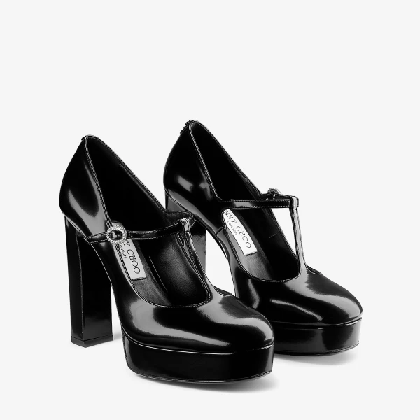 Black and Crystal Jimmy Choo Marene Mary Jane 120 Pumps, view 3 | Heels