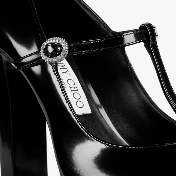 Black and Crystal Jimmy Choo Marene Mary Jane 120 Pumps, view 4 | Heels