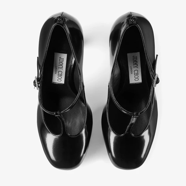 Black and Crystal Jimmy Choo Marene Mary Jane 120 Pumps, view 5 | Heels