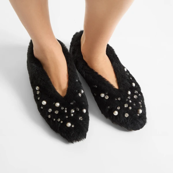 Black Mix Jimmy Choo Margot Flat, view 2 | Flats