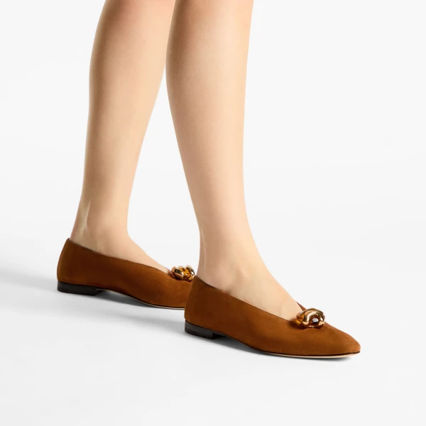Tan and Amber Jimmy Choo Margot Flat, view 2 | Flats