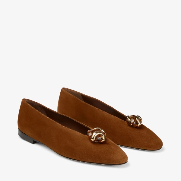 Tan and Amber Jimmy Choo Margot Flat, view 3 | Flats