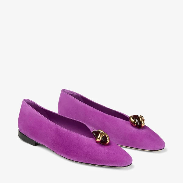 Violet Orchid and Dark Amber Jimmy Choo Margot Flat, view 3 | Flats