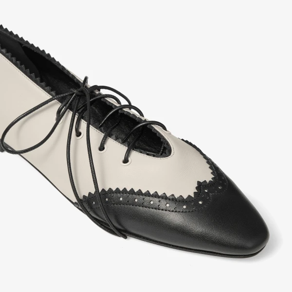 Black and Ecru Jimmy Choo Margot Lace Up Flat, view 5 | Flats