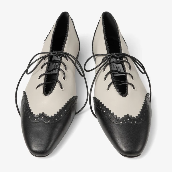 Black and Ecru Jimmy Choo Margot Lace Up Flat, view 6 | Flats