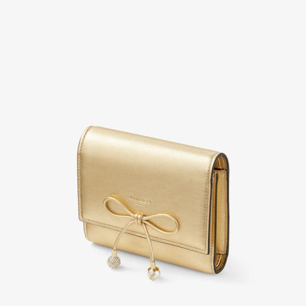 Gold and Light Gold Jimmy Choo Marinda Wallet, view 2 | Wallets & Purses