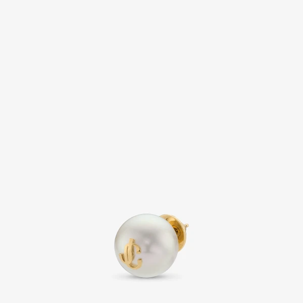 Gold and White Jimmy Choo Maxi Pearl Studs, view 3 | Earrings