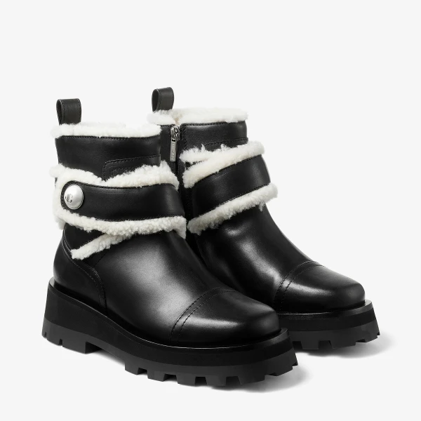 Black and Natural Jimmy Choo Meena Flat, view 3 | Boots