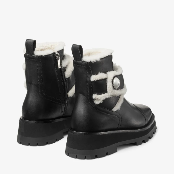 Black and Natural Jimmy Choo Meena Flat, view 5 | Boots