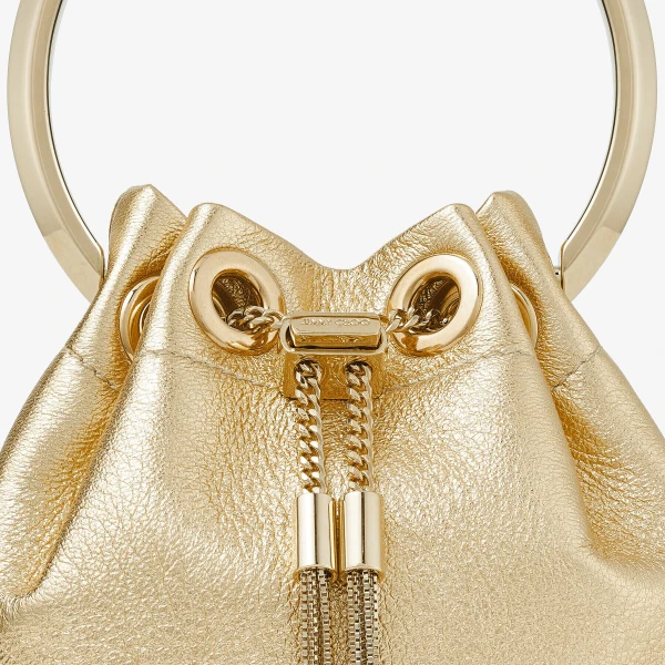 Gold Jimmy Choo Micro Bon Bon Bucket Bag, view 3 | Bucket Bags
