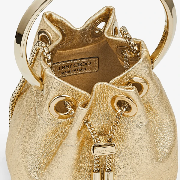 Gold Jimmy Choo Micro Bon Bon Bucket Bag, view 5 | Bucket Bags