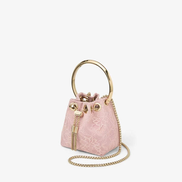 Rose and Light Gold Jimmy Choo Micro Bon Bon Bucket Bag, view 3 | Bucket Bags