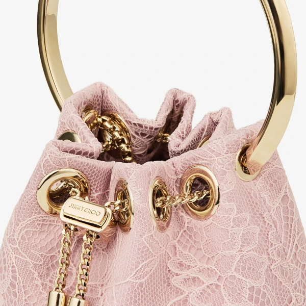 Rose and Light Gold Jimmy Choo Micro Bon Bon Bucket Bag, view 4 | Bucket Bags