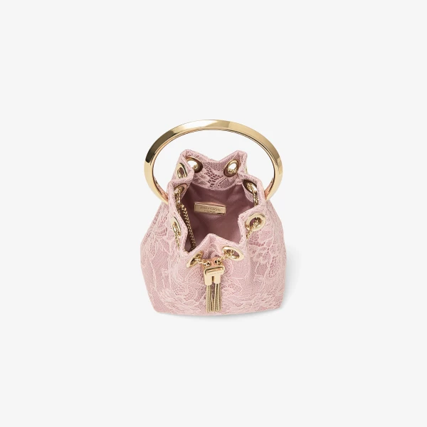 Rose and Light Gold Jimmy Choo Micro Bon Bon Bucket Bag, view 5 | Bucket Bags