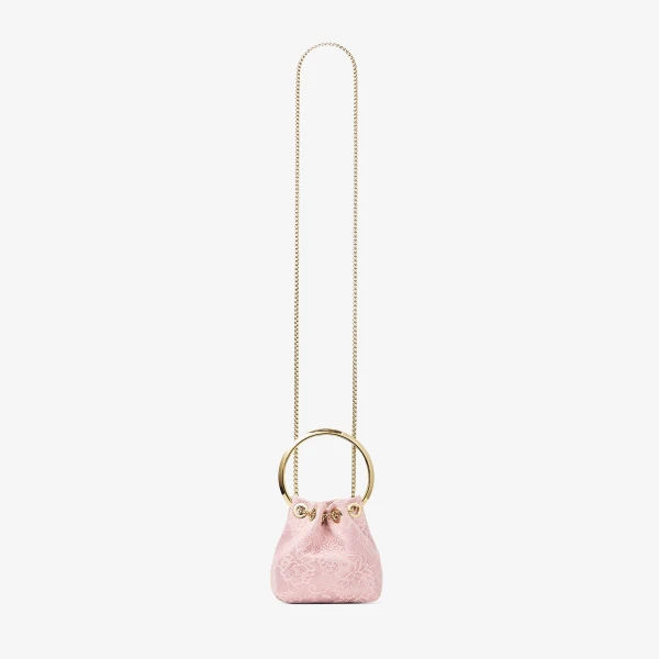 Rose and Light Gold Jimmy Choo Micro Bon Bon Bucket Bag, view 6 | Bucket Bags