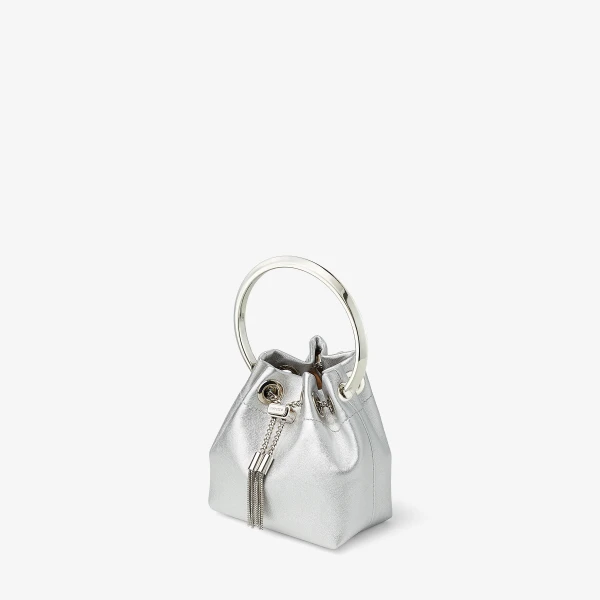 Silver Jimmy Choo Micro Bon Bon Bucket Bag, view 2 | Bucket Bags