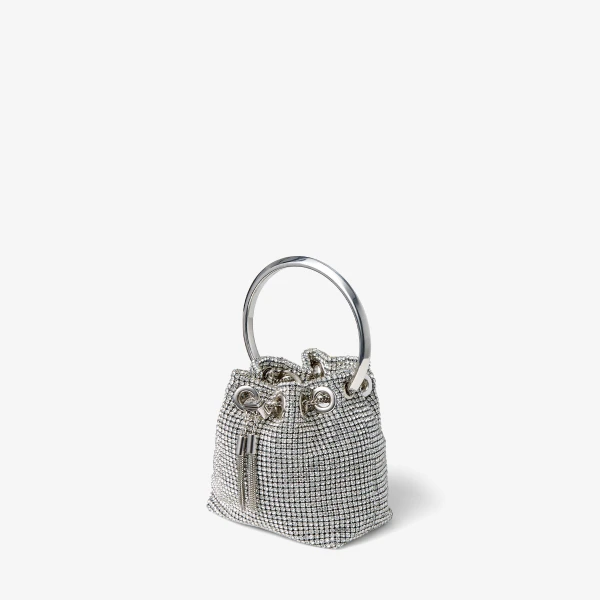 Silver Jimmy Choo Micro Bon Bon Bucket Bag, view 2 | Bucket Bags