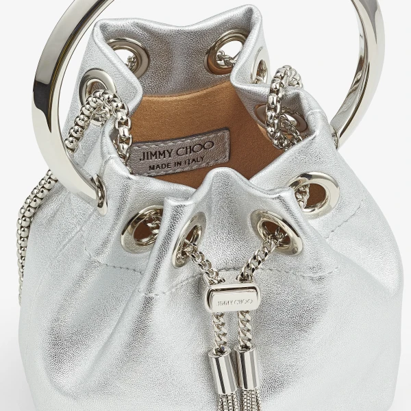Silver Jimmy Choo Micro Bon Bon Bucket Bag, view 3 | Bucket Bags