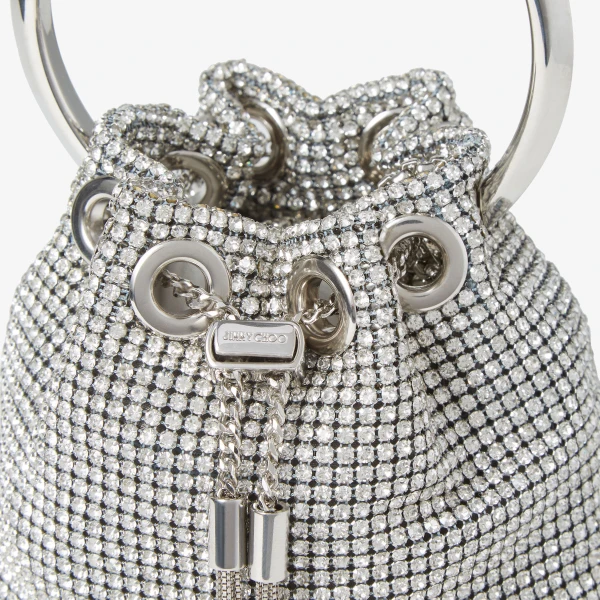 Silver Jimmy Choo Micro Bon Bon Bucket Bag, view 3 | Bucket Bags
