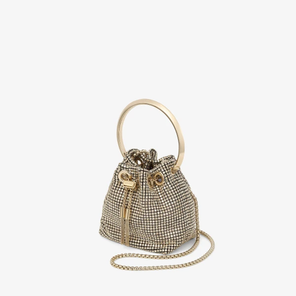 Champagne and Light Gold Jimmy Choo Micro Bon Bon Mini Bag, view 3 | Bucket Bags