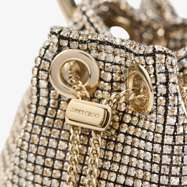 Champagne and Light Gold Jimmy Choo Micro Bon Bon Mini Bag, view 4 | Bucket Bags